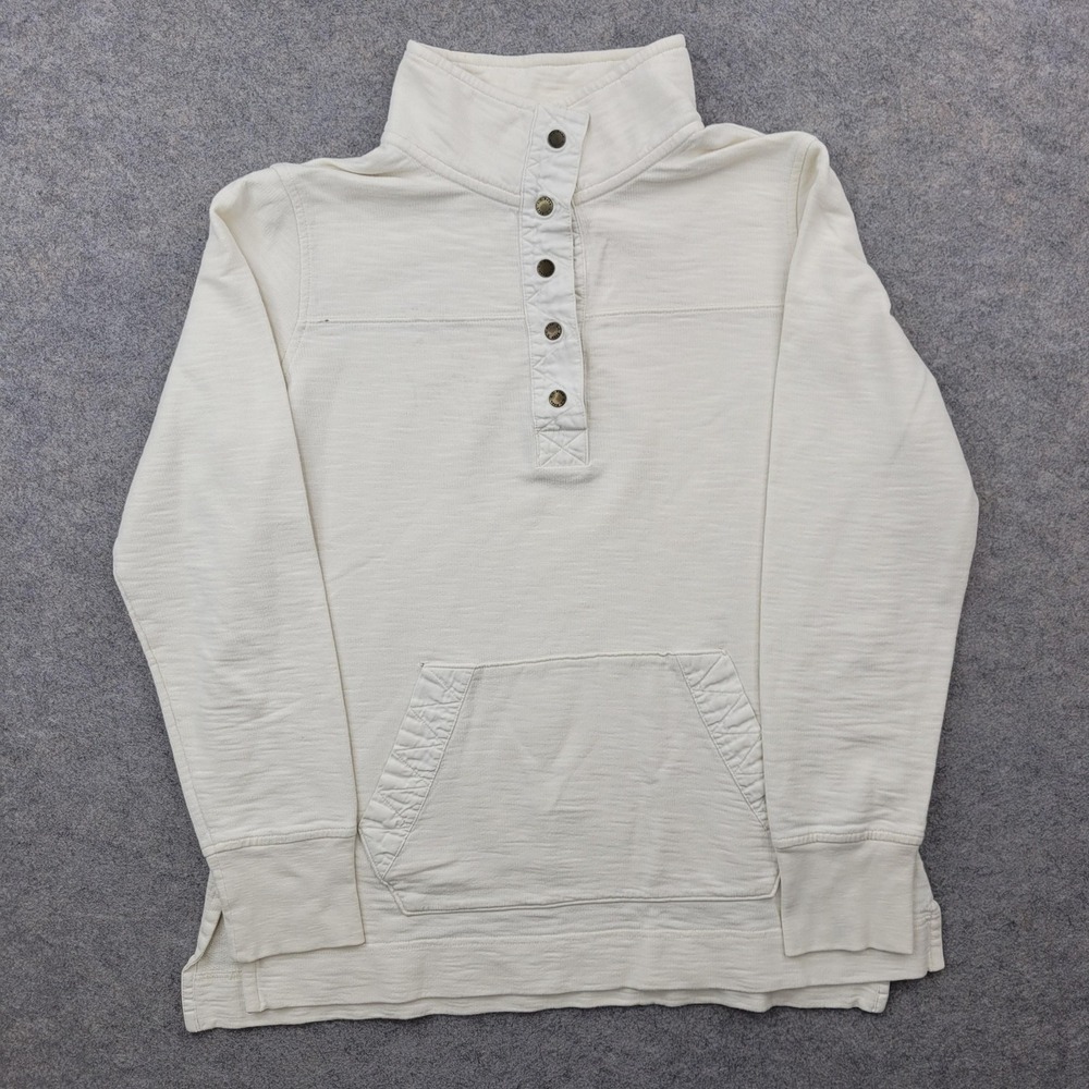 L.L. Bean Sweatshirt Mens Small White‎ Organic Henley Mock Neck Kangaroo Pocket*